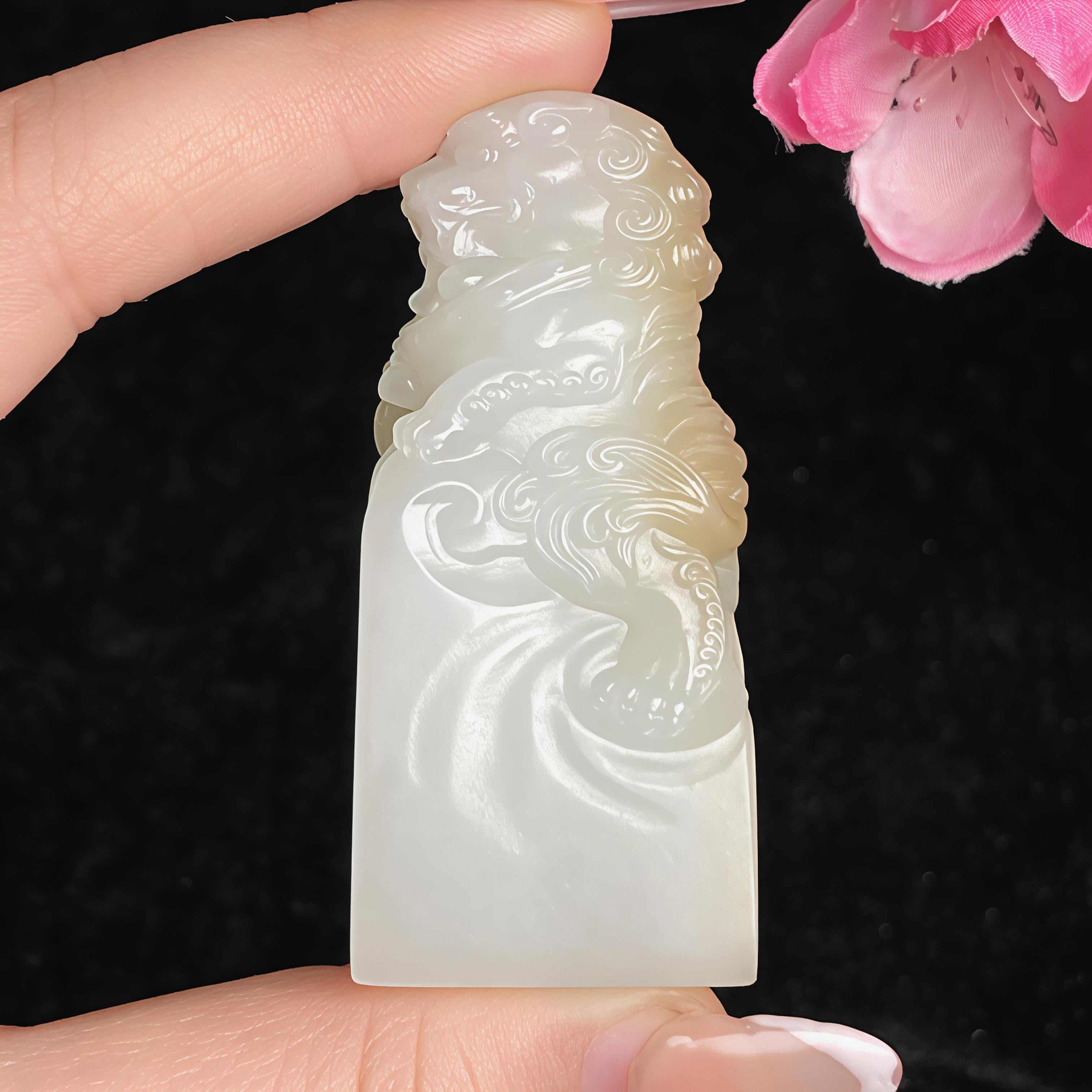 和田玉羊脂糖白貔貅印章（61.3g）