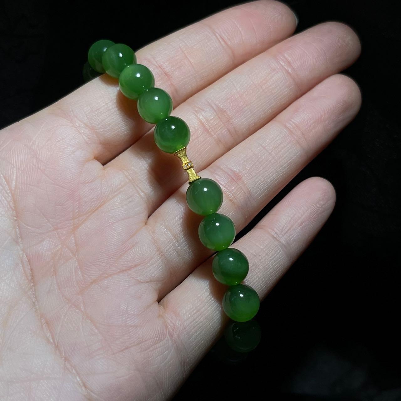 和田玉碧玉阳绿手串（17.5g）