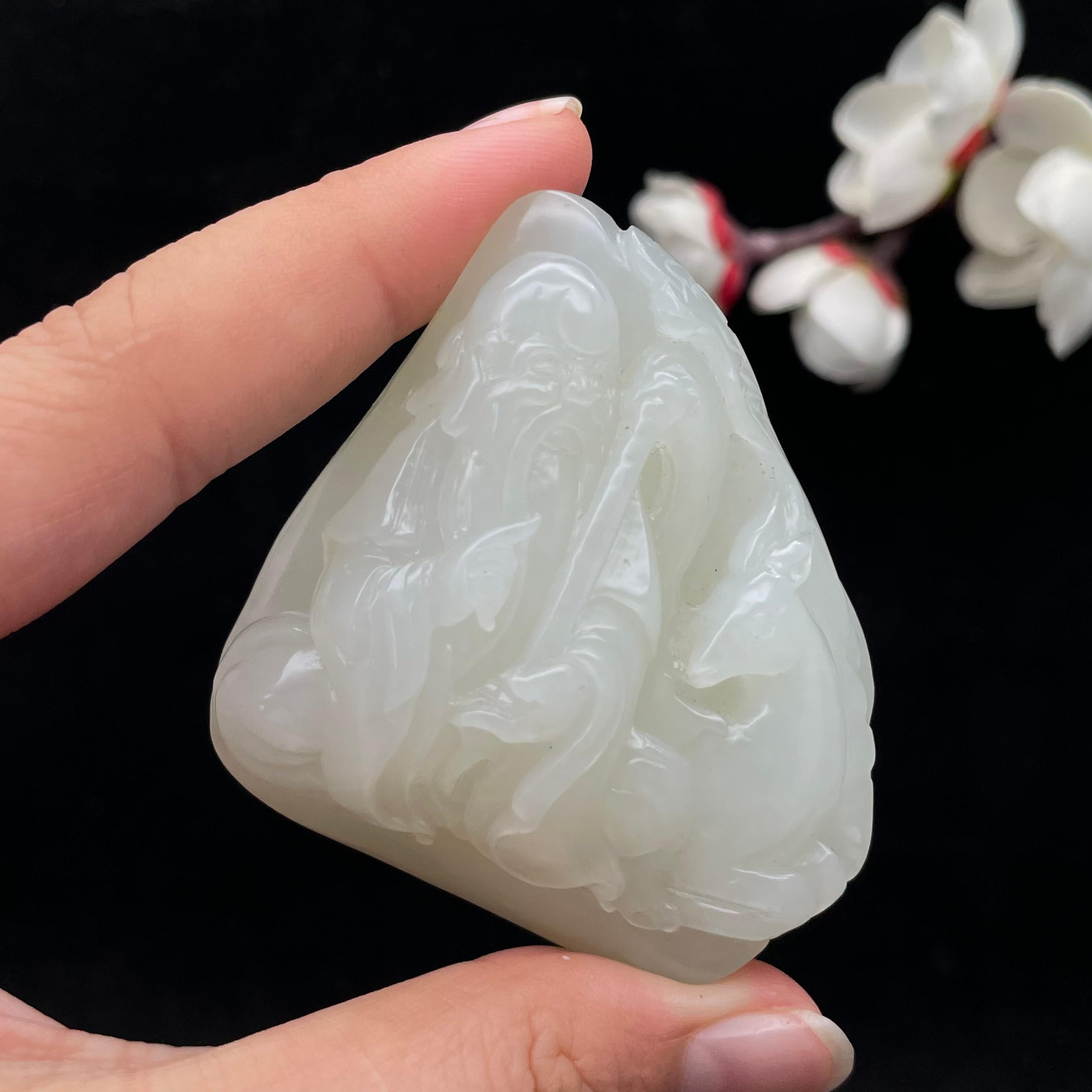 和田玉白玉籽料【寿星仙鹿】挂件（90g）
