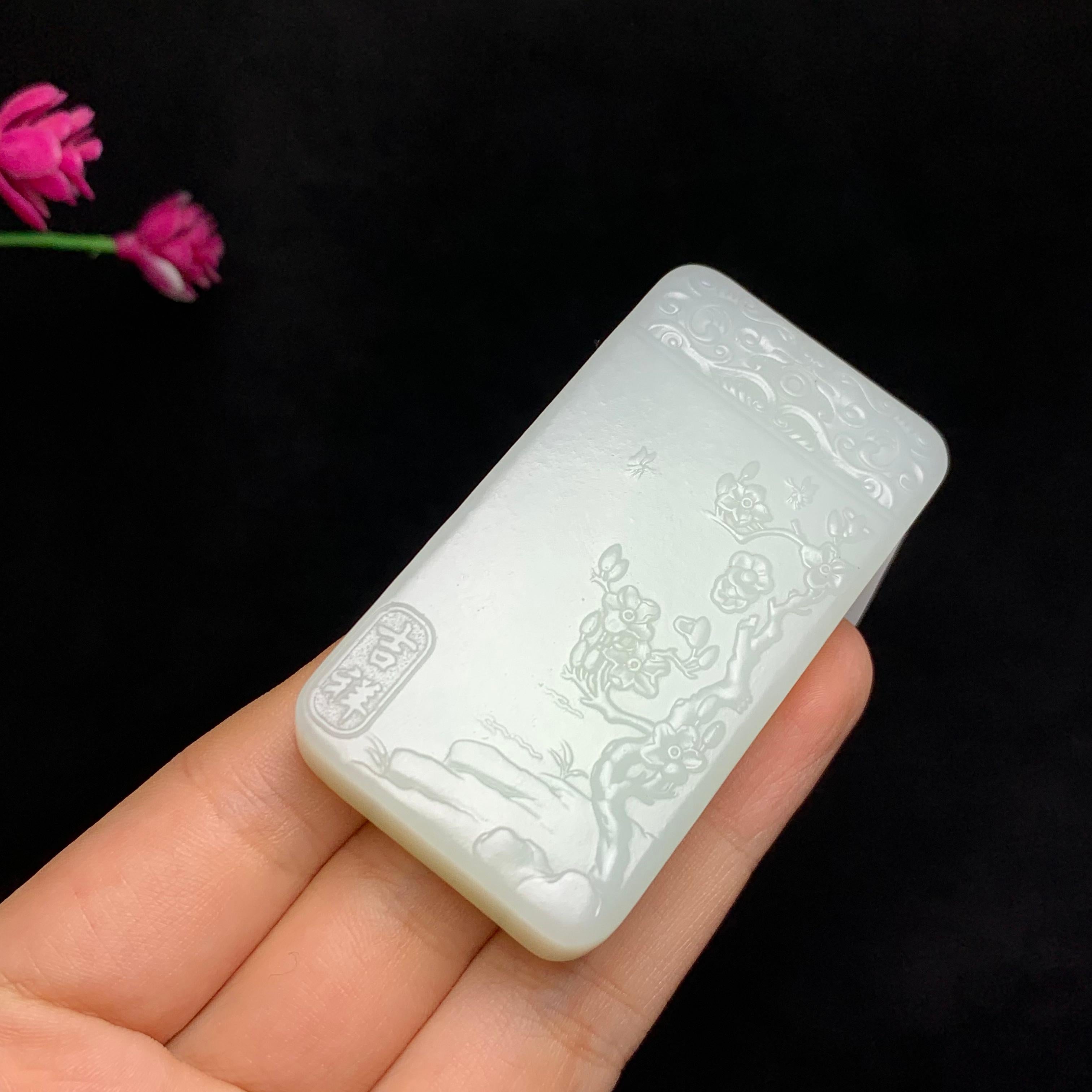 顶级和田玉白玉普贤菩萨挂件（76.6g）