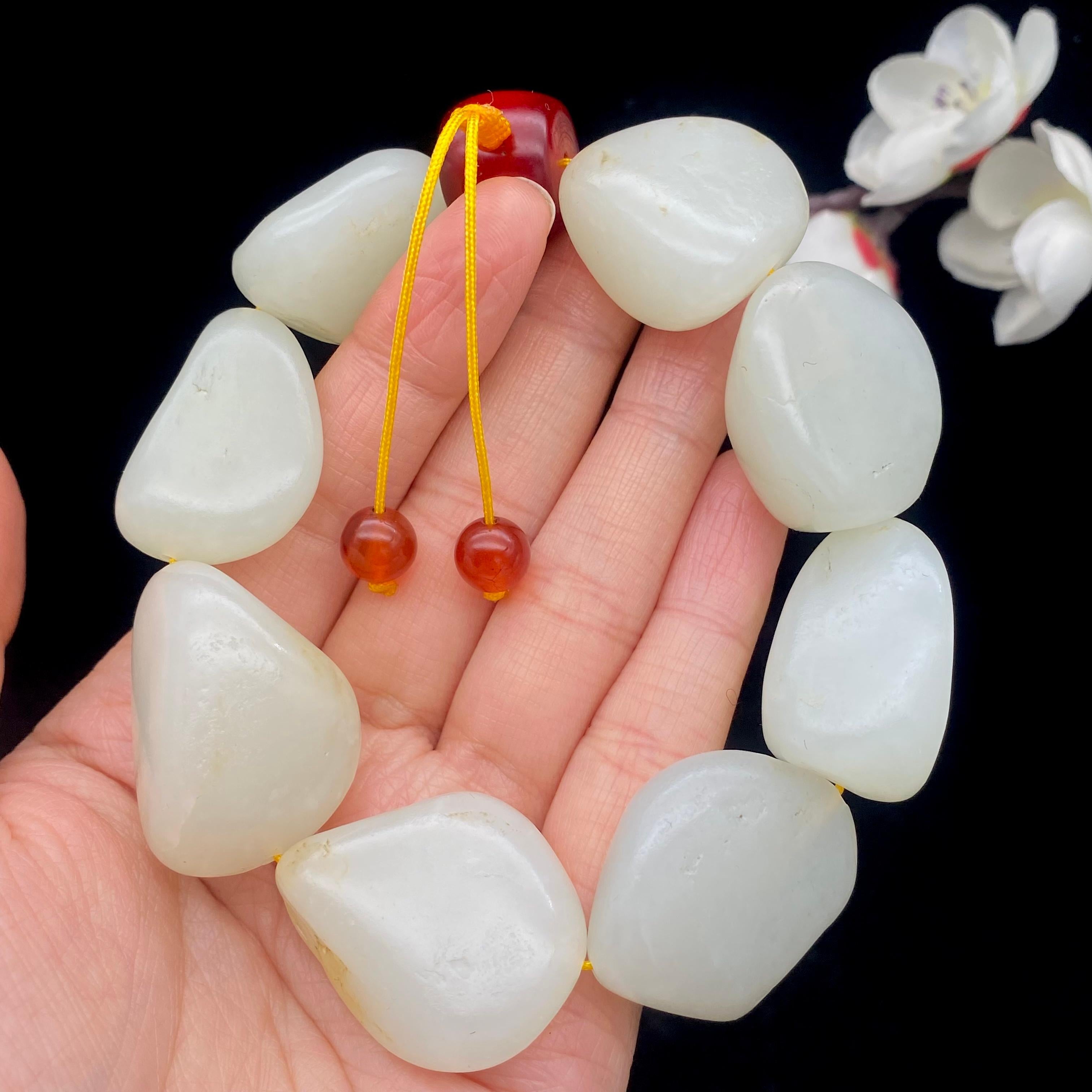 和田玉白玉籽料【精品手串】（128.6g）