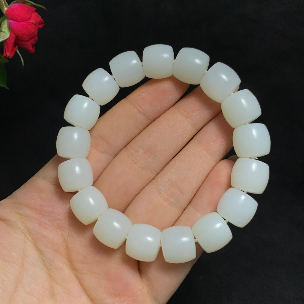 精品和田白玉直切珠手串（64.0g）