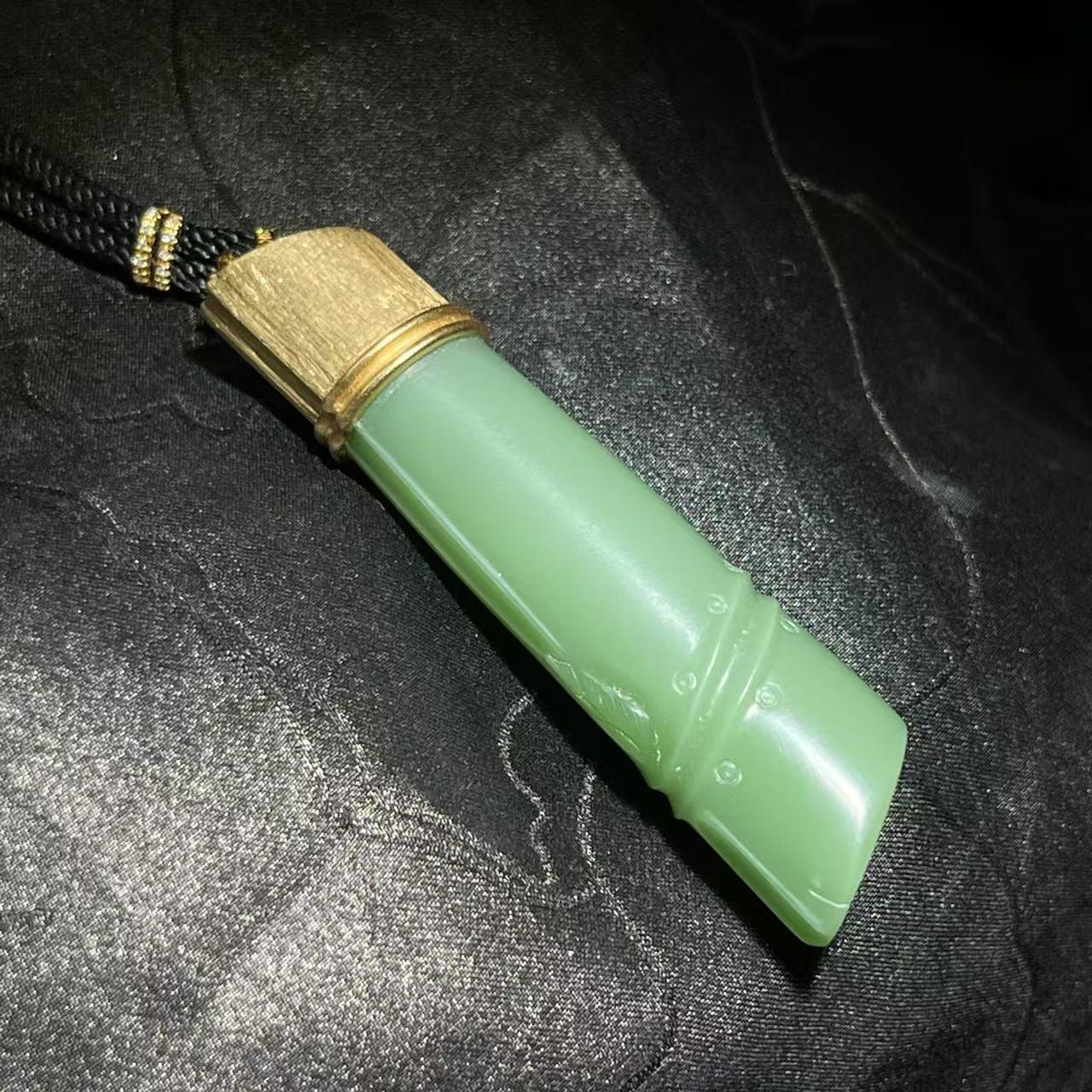 和田玉碧玉粉绿金韵竹节（20.6g）