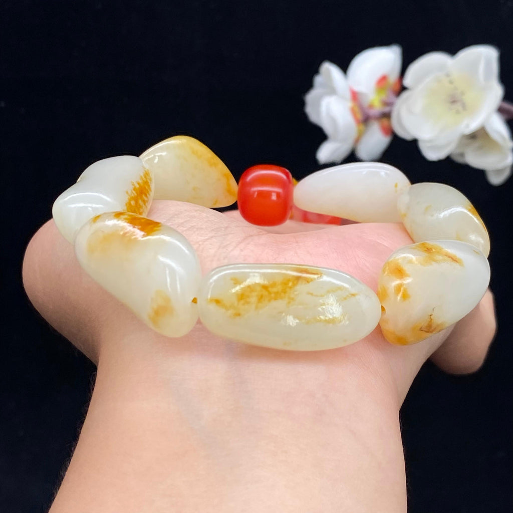 和田玉洒金皮籽料【精品手串】（65.1g）