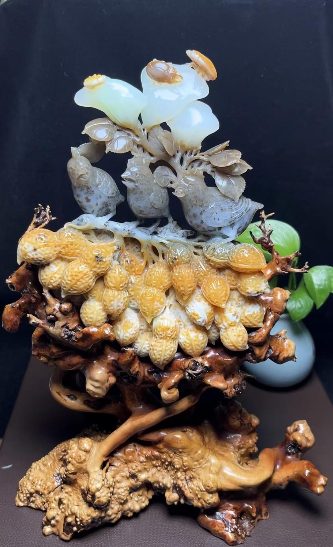 和田玉五色特色料带翠连升三级（922.0g）