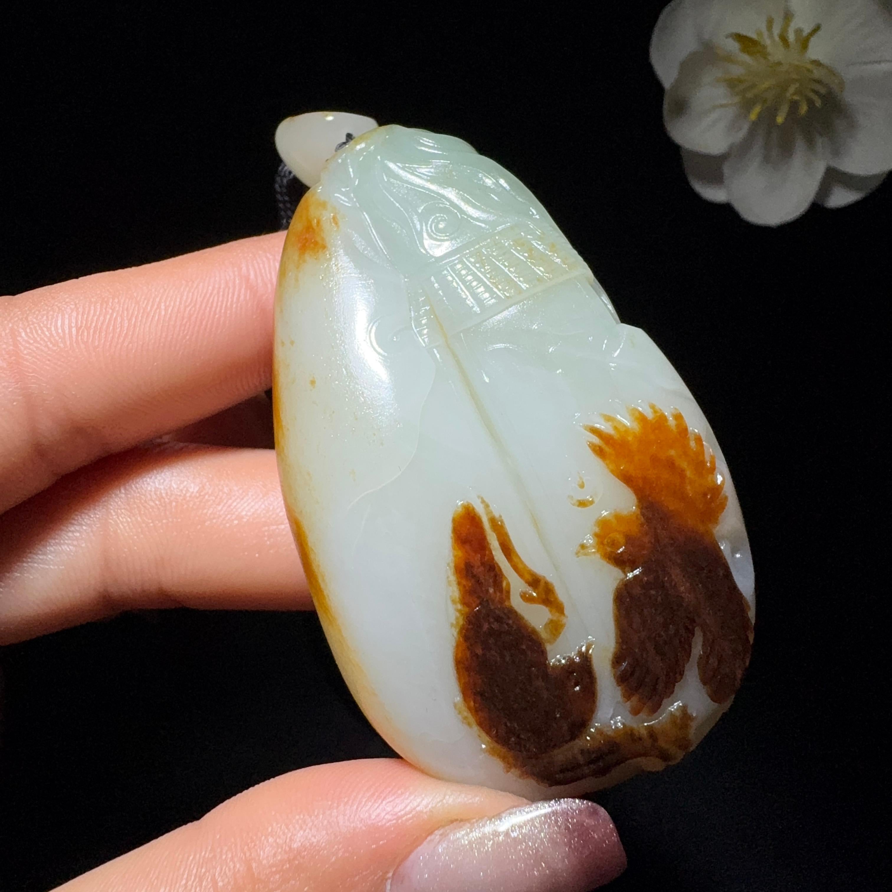 和田玉籽料挂件双喜临门（77.6g）