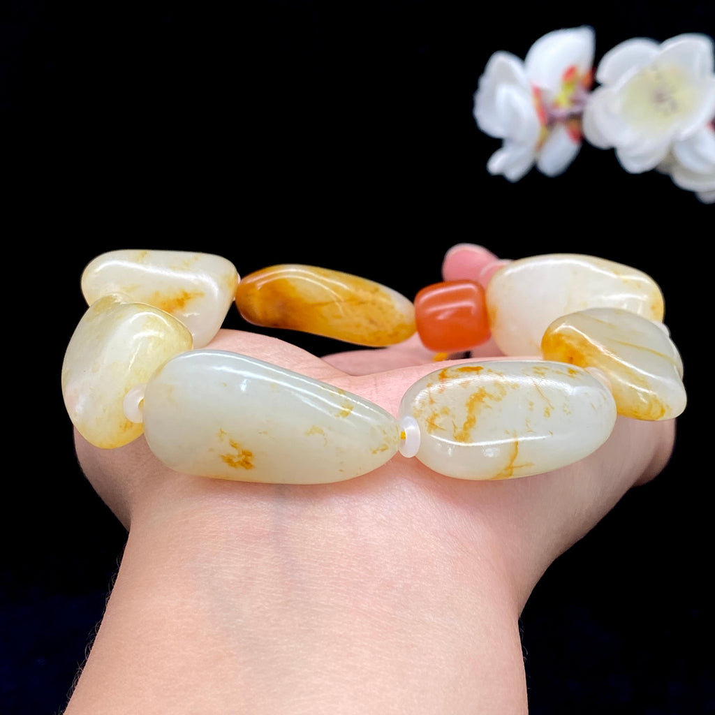 和田玉洒金皮籽料【精品手串】（92.1g）