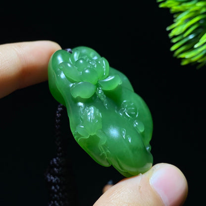 和田玉碧玉花开富贵挂件（21.6g）