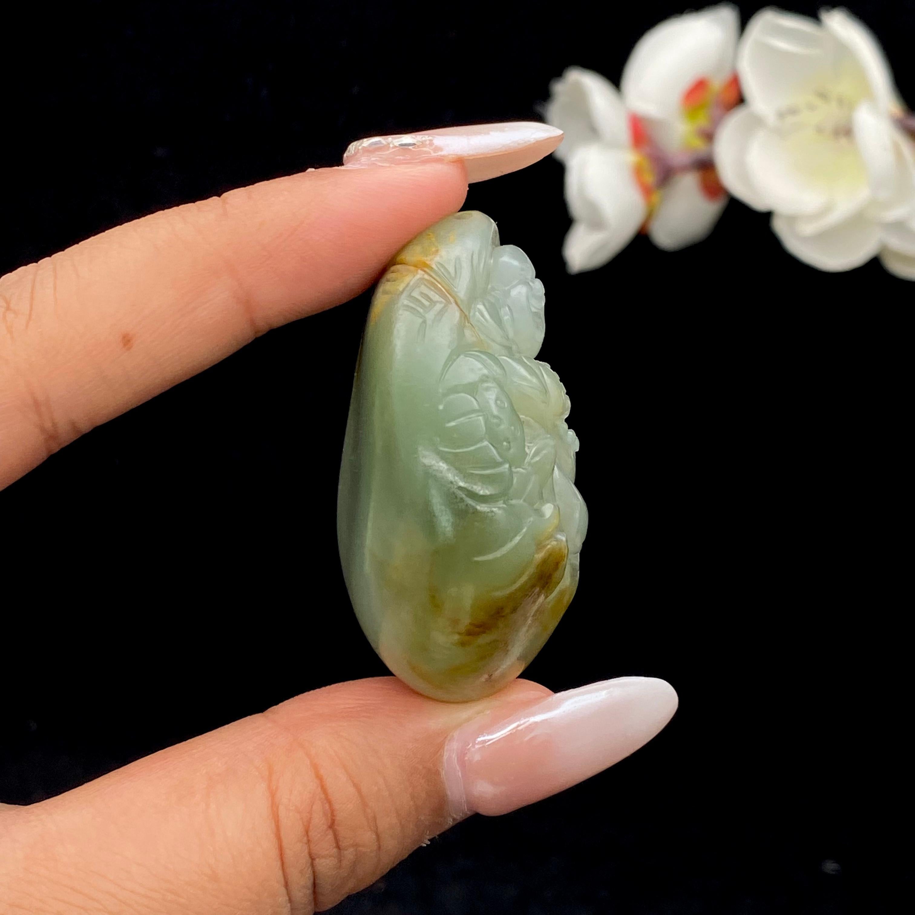 和田玉洒金皮翠青籽料【佛公】挂件（55.1g）
