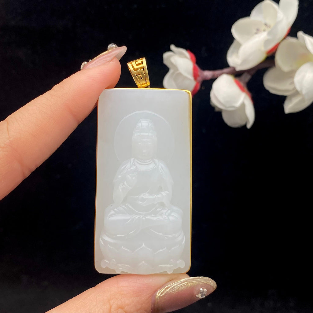 和田玉白玉籽料18k金镶【观音】（43g）