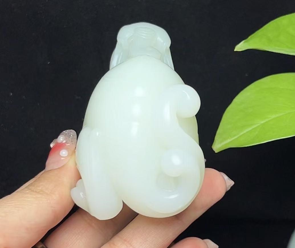 和田羊脂玉貔貅手把件摆件（264.0g）