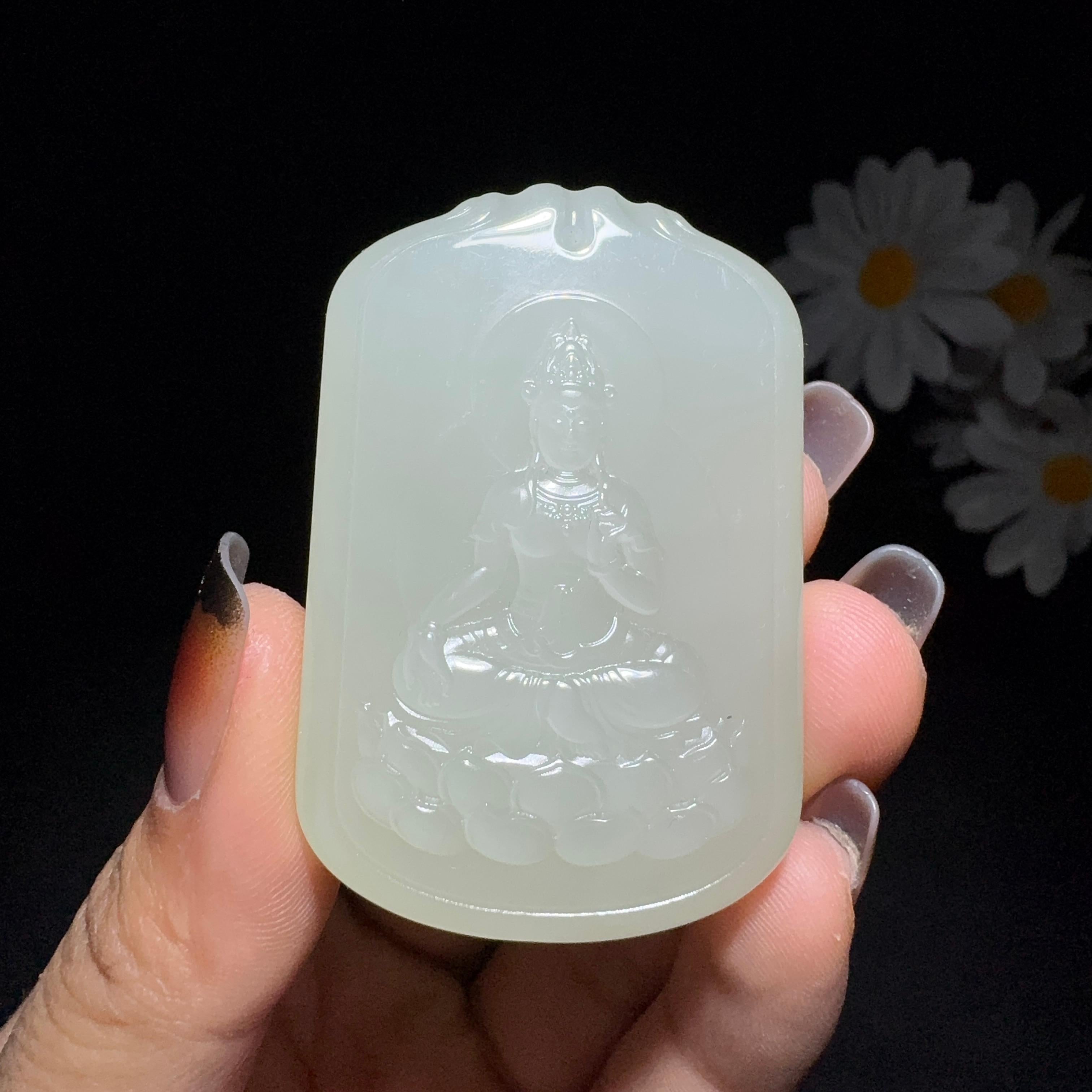 和田玉冰底清水挂件观音菩萨（41.2g）