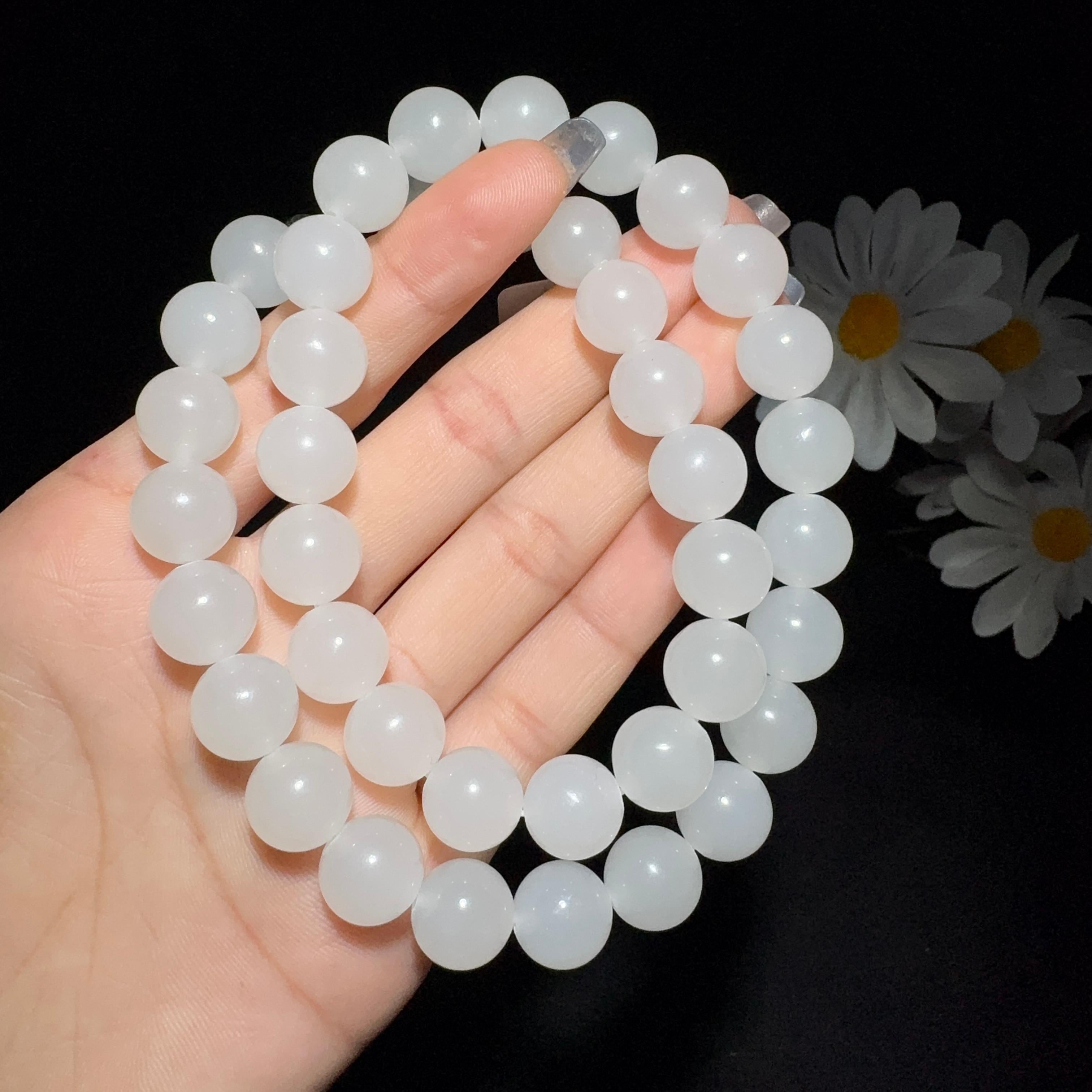 和田玉羊脂白玉圆珠项链（101.0g）