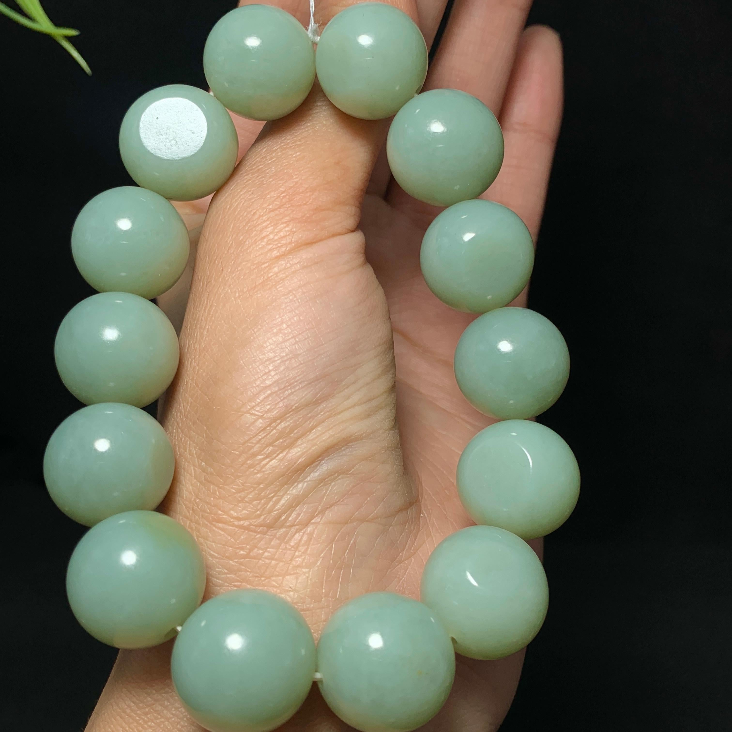 收藏级和田籽料青玉圆珠手串（90.0g）