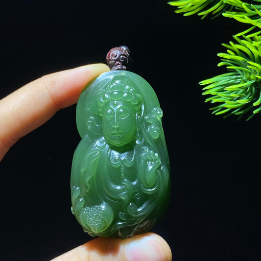 和田玉碧玉观音挂件（55.9g）