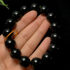 高品质和田玉山料黑青圆珠手串（79.7g）