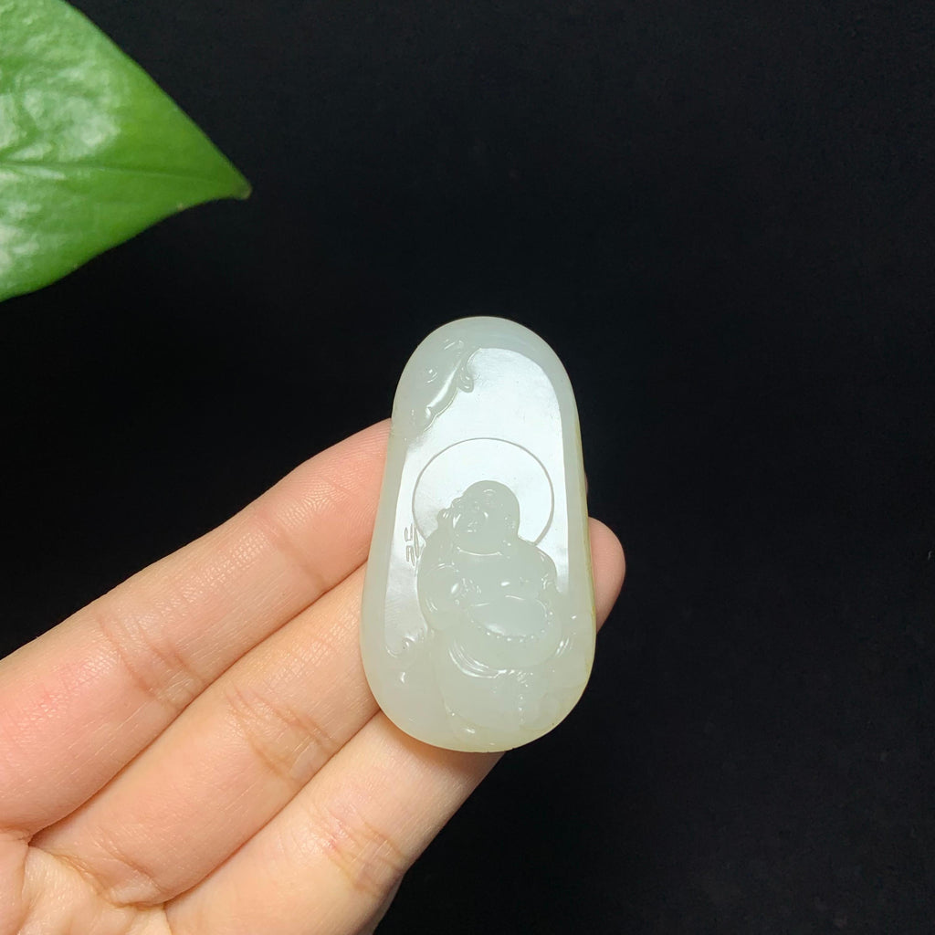 收藏级和田籽料秋梨皮白玉弥勒佛挂件（27.3g）