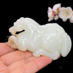 和田玉糖白【马到成功】手把件（168.7g）