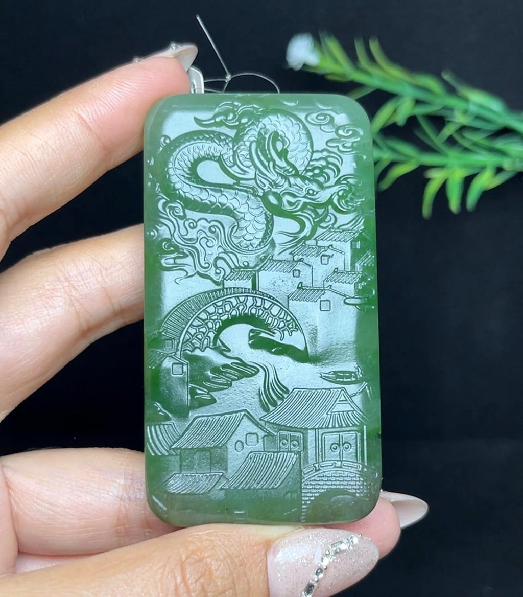 和田玉碧玉山水龙牌（78.6g）