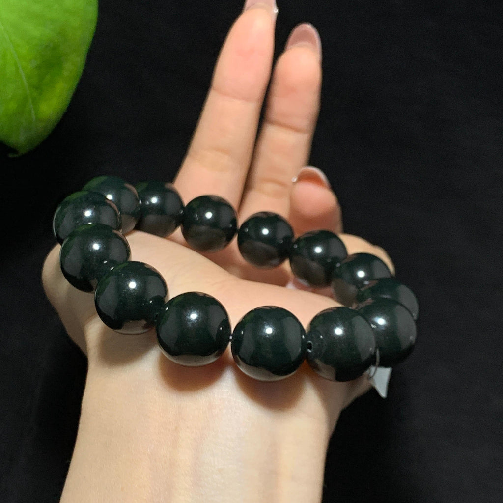 【超值推荐】和田山料黑青圆珠手串（89.3g）