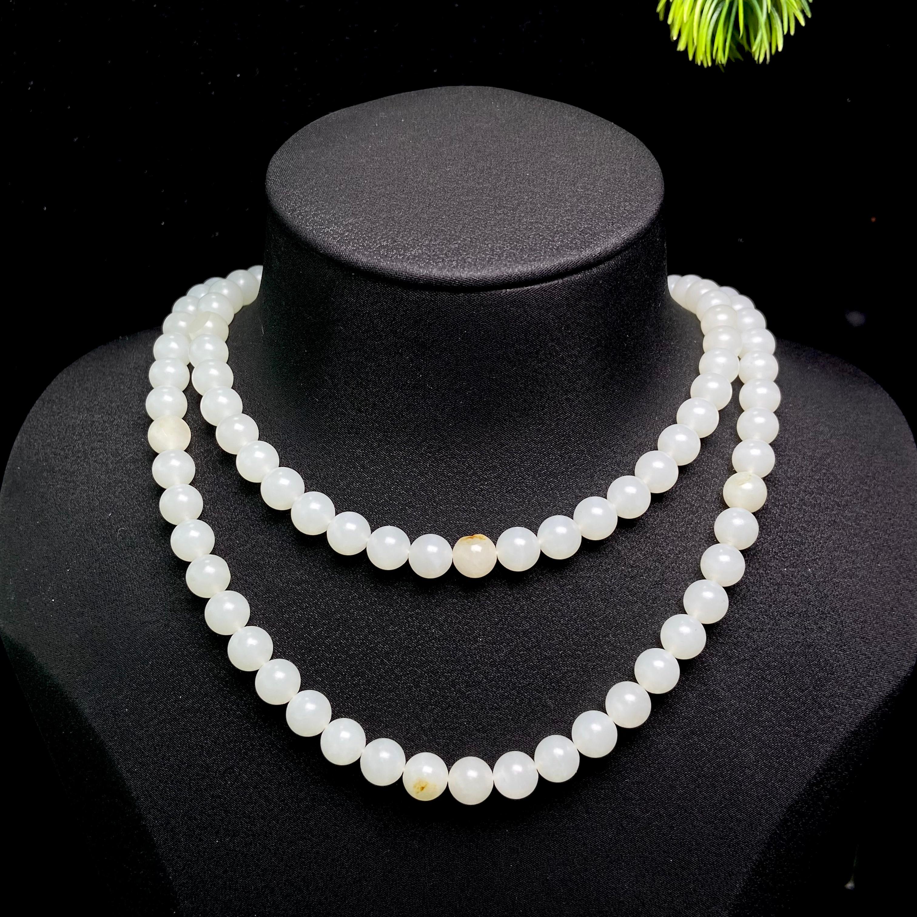 和田玉籽料圆珠项链（88.0g）