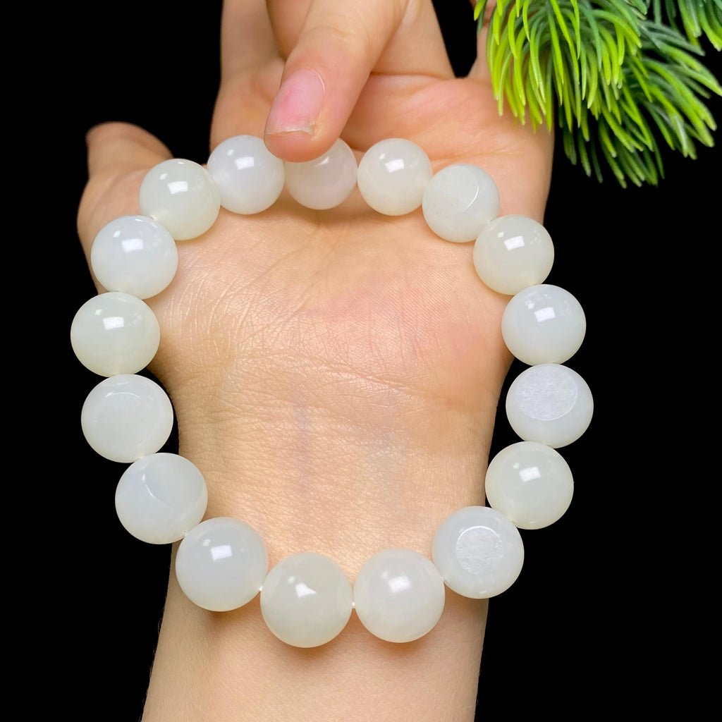 和田玉籽料白玉圆珠手串（45.4g）