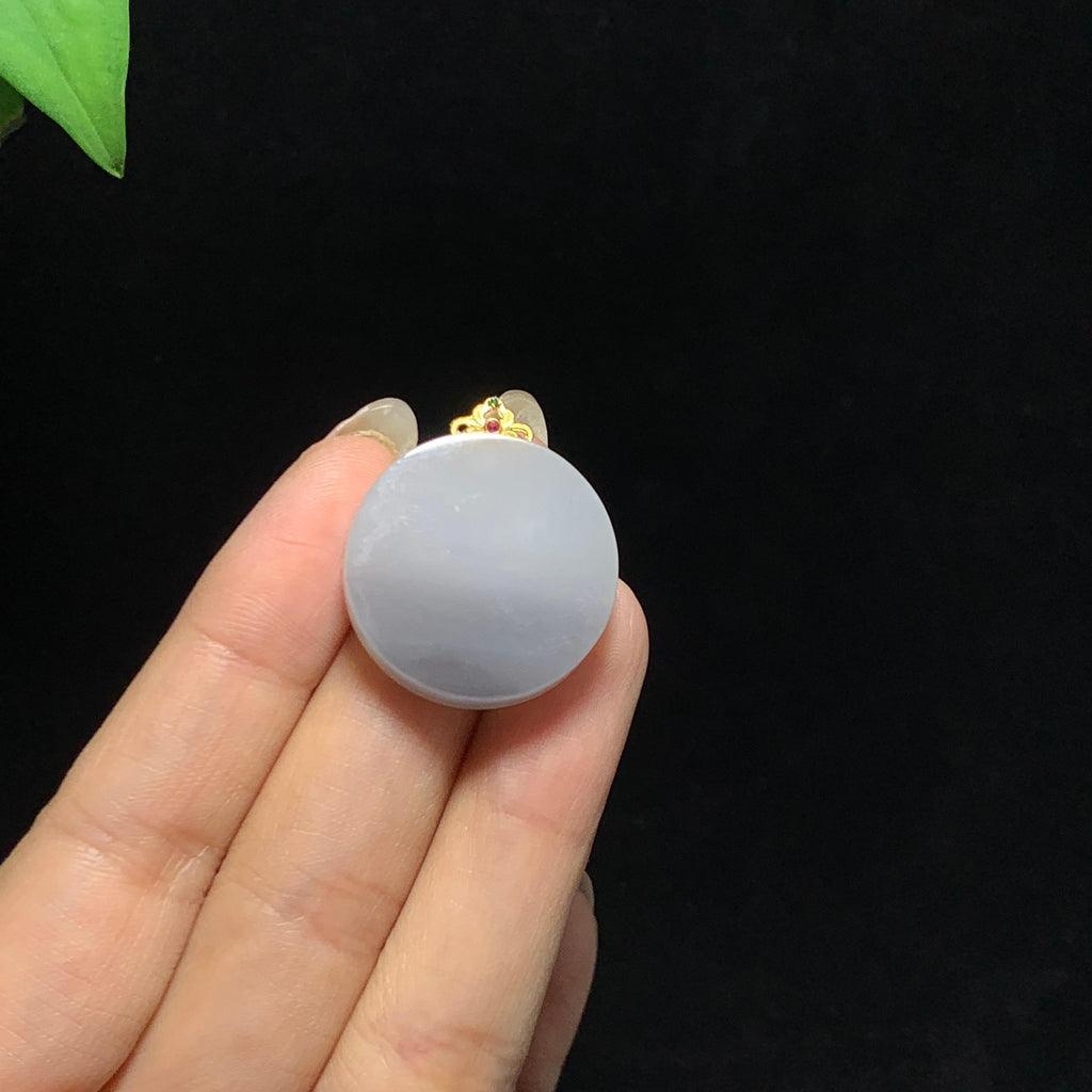 18k金和田山料紫罗兰圆形无事牌挂件（9.6g）