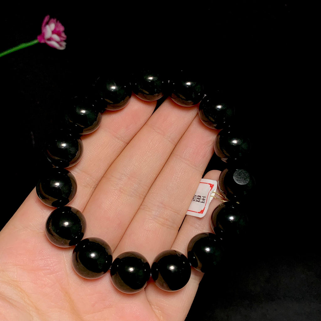 和田黑青籽料圆珠手串（64.4g）