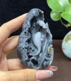 新疆和田玉籽料青花年年有余手把件摆件（137.1g）