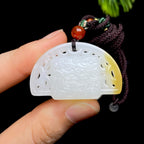 和田玉且末金山糖白祥云纹半圆佩（17.8g）