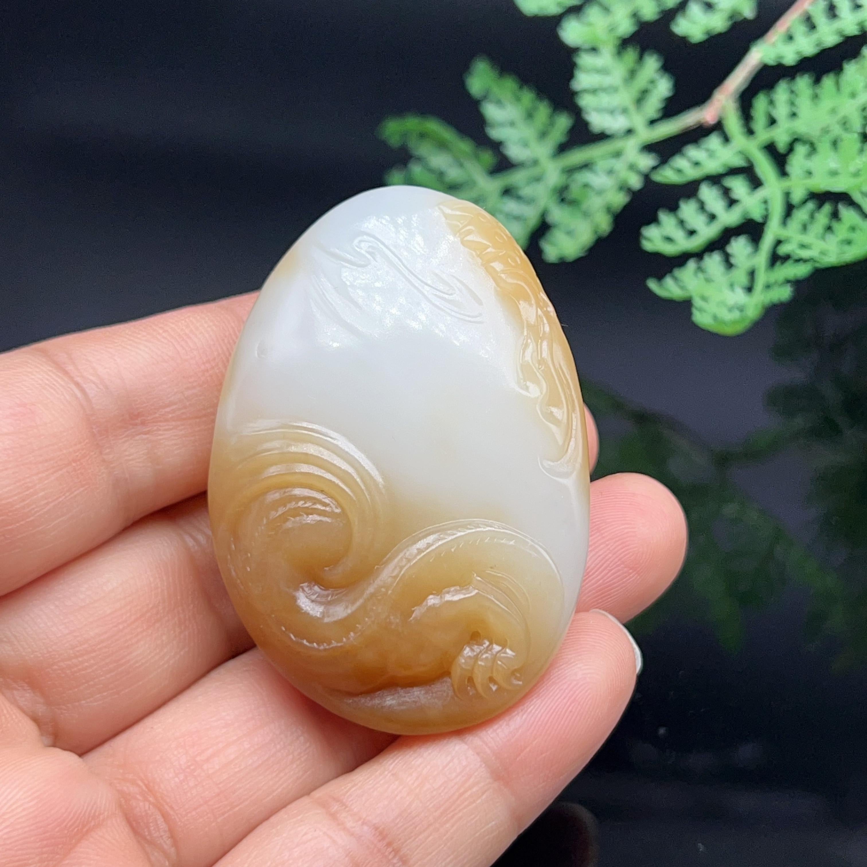 和田玉糖羊脂白玉龙马精神挂件（51.649g）