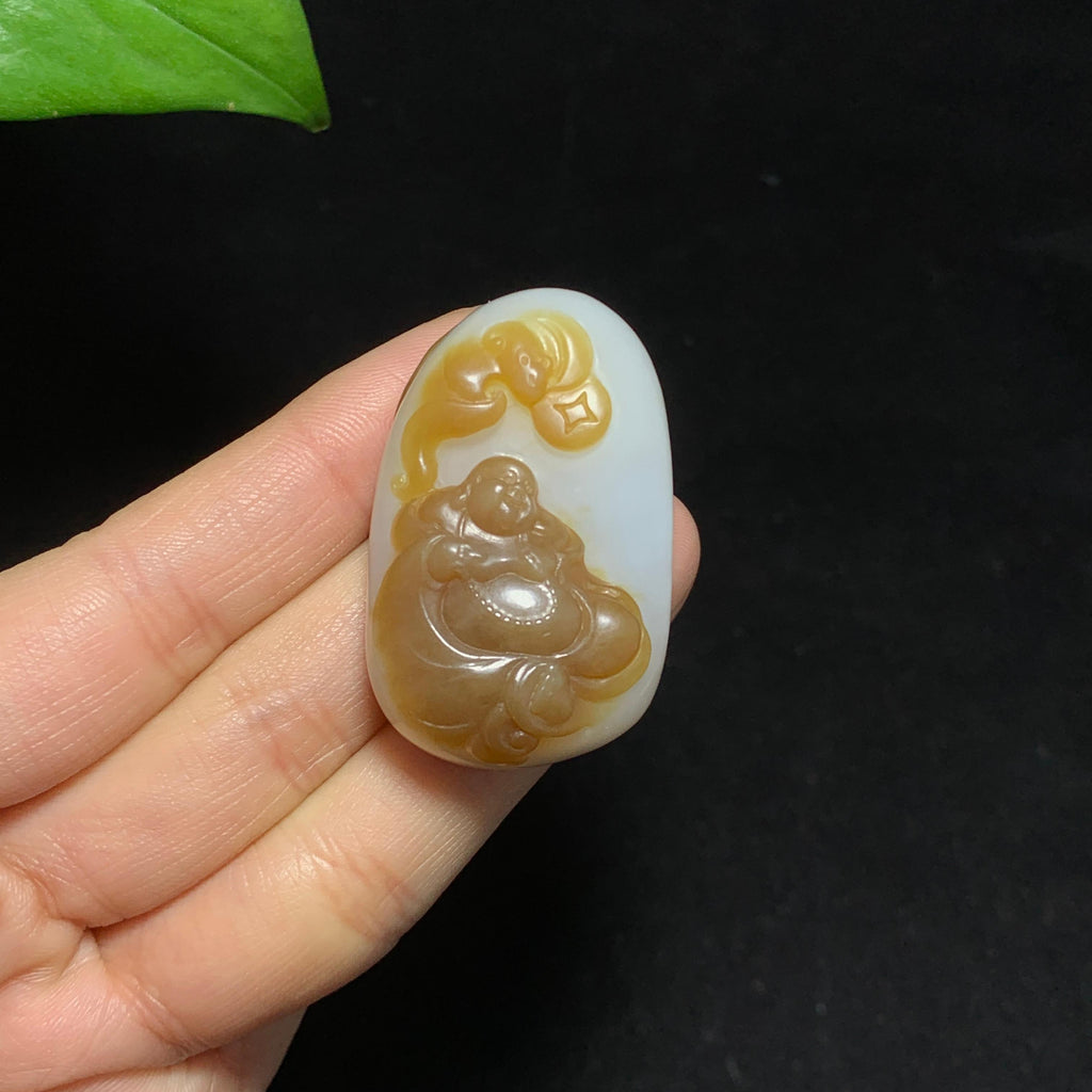 收藏级新疆且末糖羊脂白玉佛公挂件（36.2g）