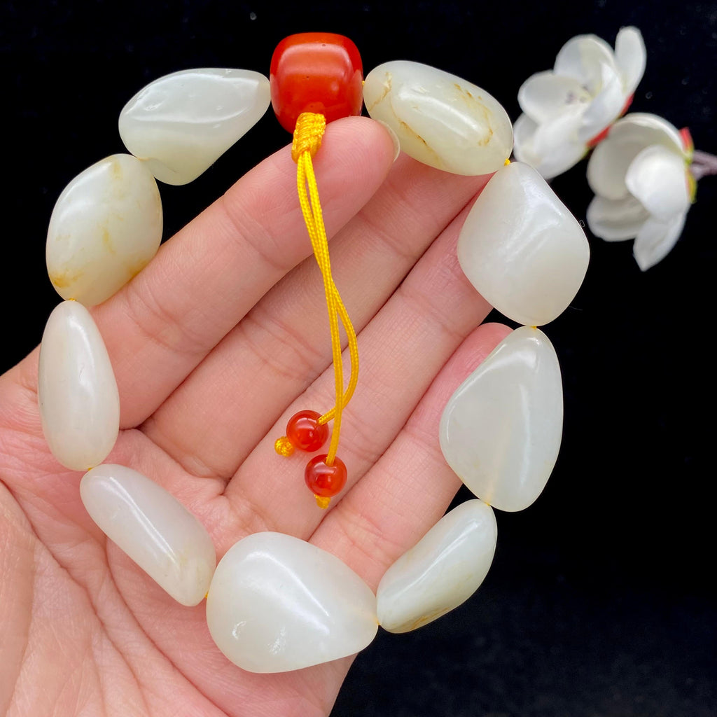 和田玉白玉带洒金皮籽料【精品手串】（65.3g）