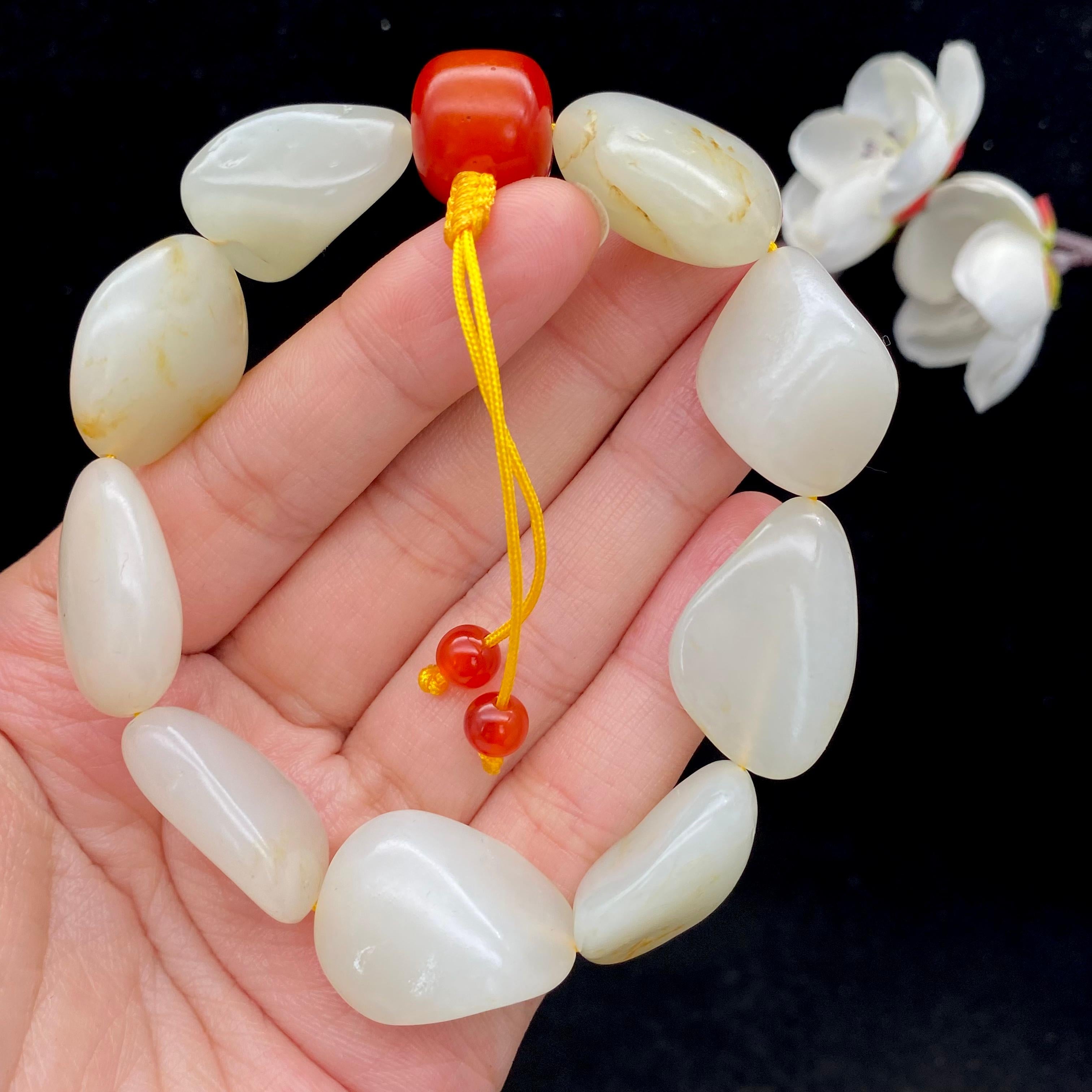 和田玉白玉带洒金皮籽料【精品手串】（65.3g）