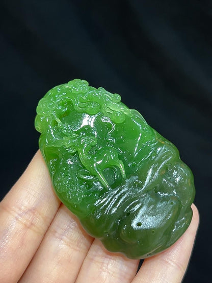 和田玉碧玉苹果绿一路如意（38.8g）
