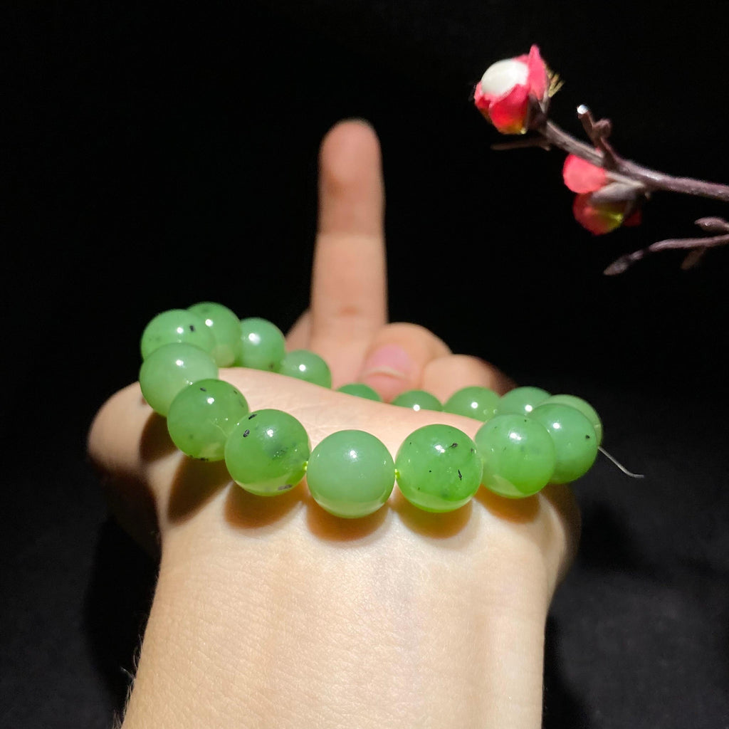 精品碧玉猕猴桃圆珠手串（43.4g）