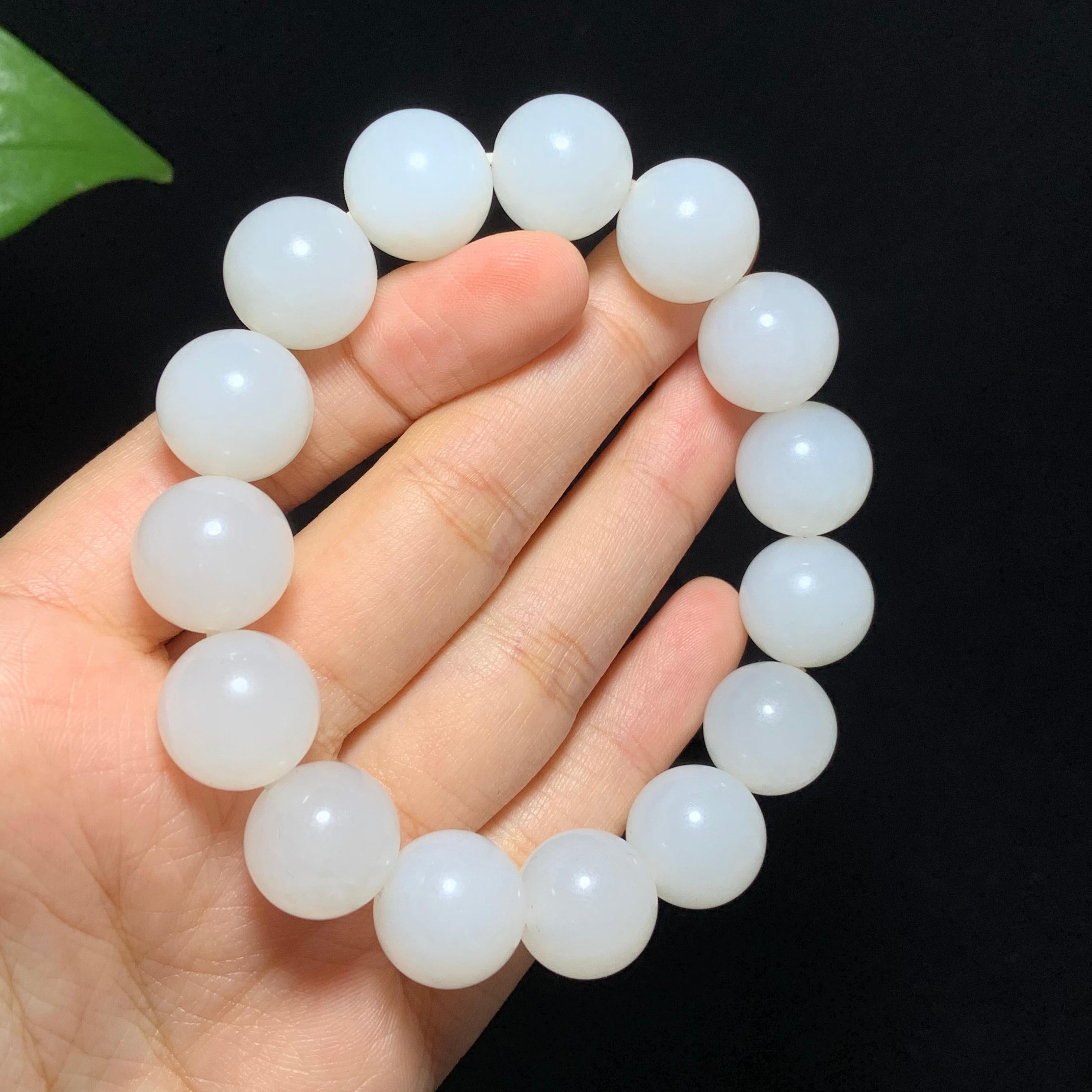 高品质和田山料白玉圆珠手串（65.5g）