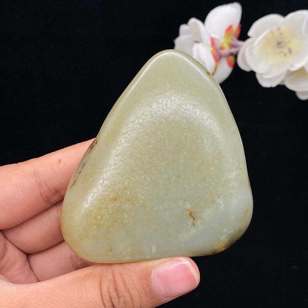 和田玉洒金皮带翠籽料手把件（115.8g）