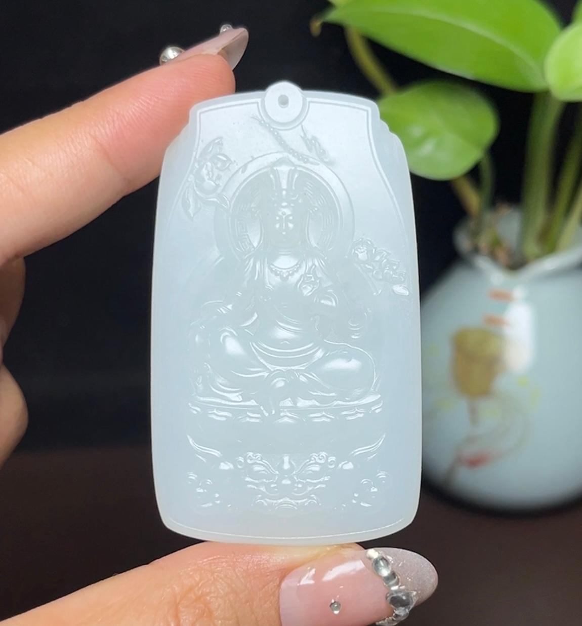 和田羊脂玉观音山水牌（47.2g）