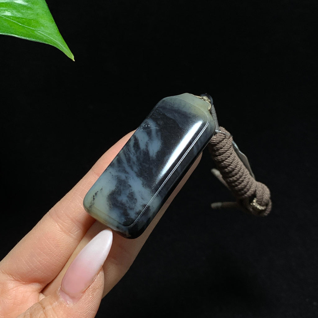 和田籽料糖青花三色无事牌挂件（36.2g）