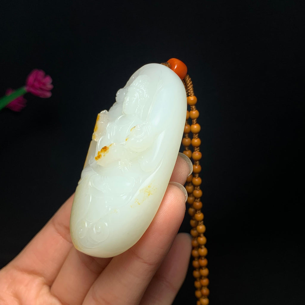 收藏传承级籽料羊脂白玉观音挂件（61.0g）