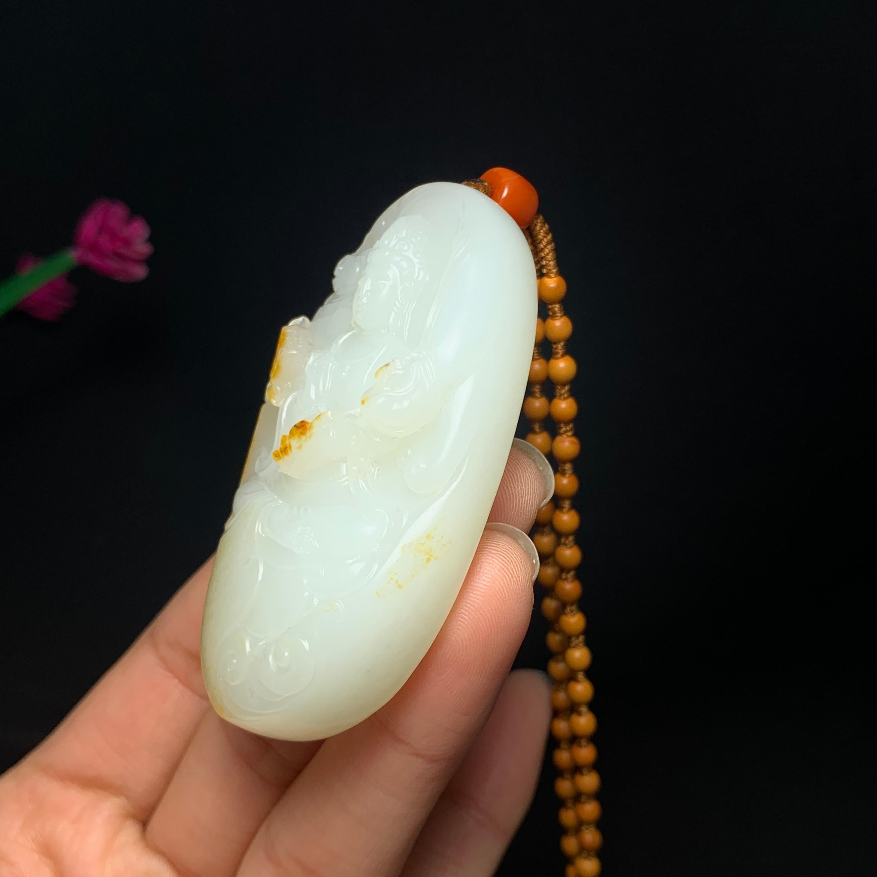 收藏传承级籽料羊脂白玉观音挂件（61.0g）