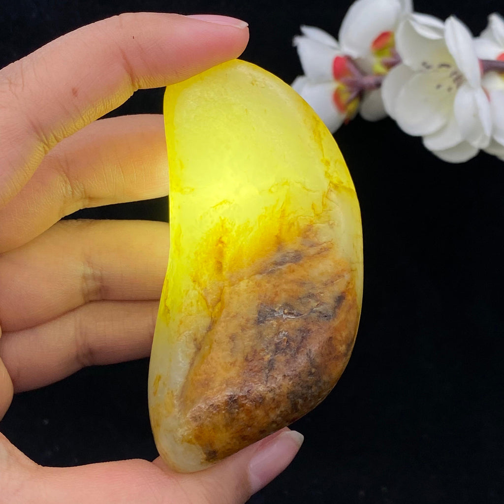 和田玉聚黄皮籽料手把件（119g）