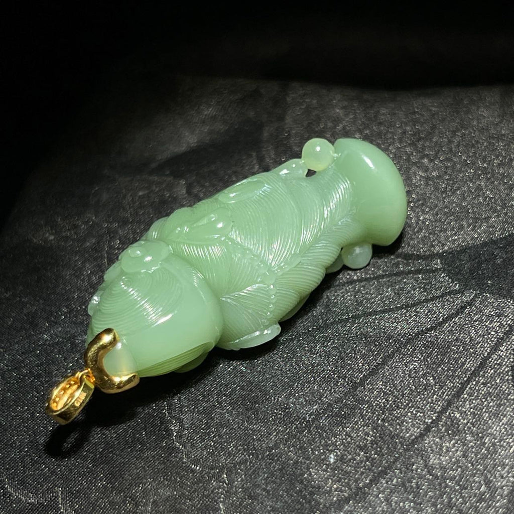 和田玉碧玉粉青金镶观音（23.5g）