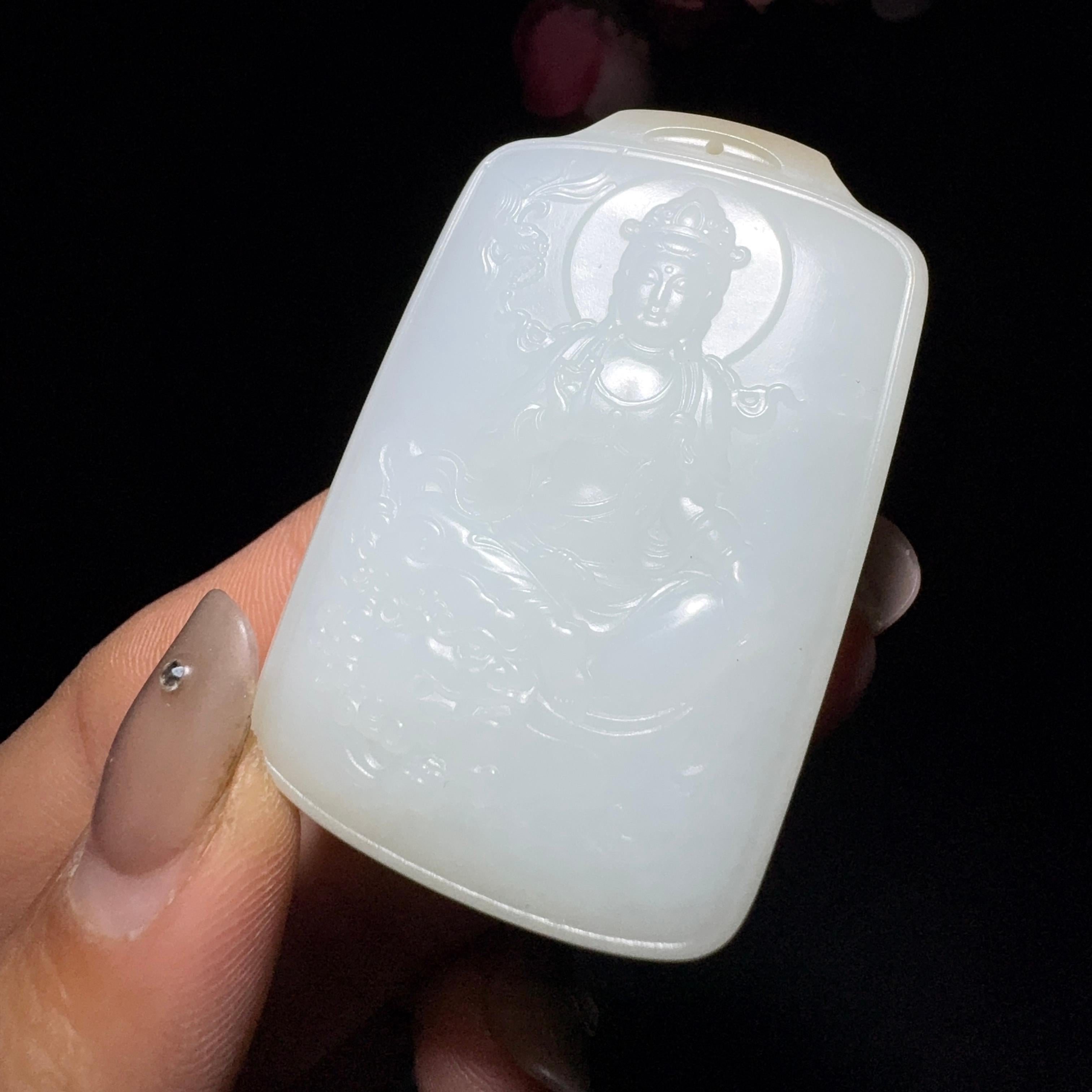 和田玉白玉挂件文殊菩萨（50.2g）