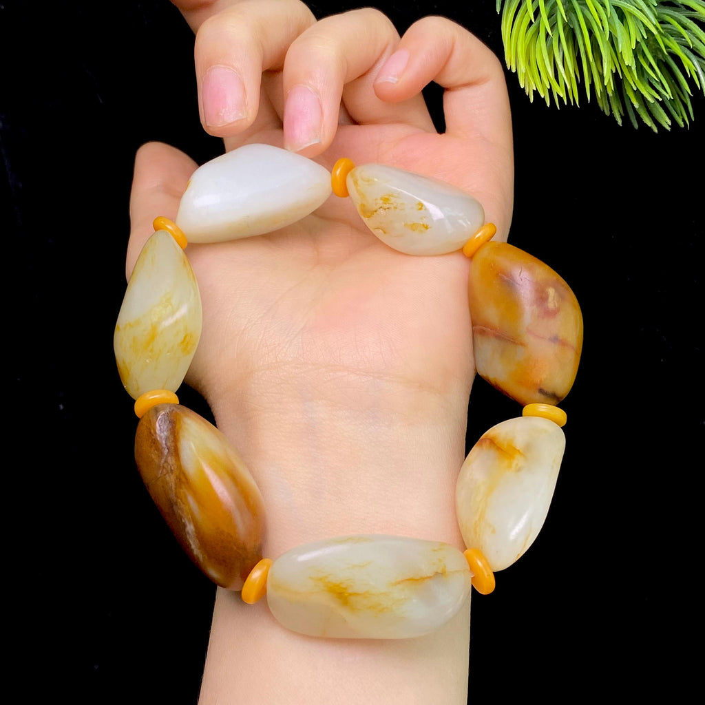 和田玉洒金皮白肉籽料手串（116.2g）