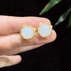 18k金羊脂白玉耳钉00861465（4.3g）