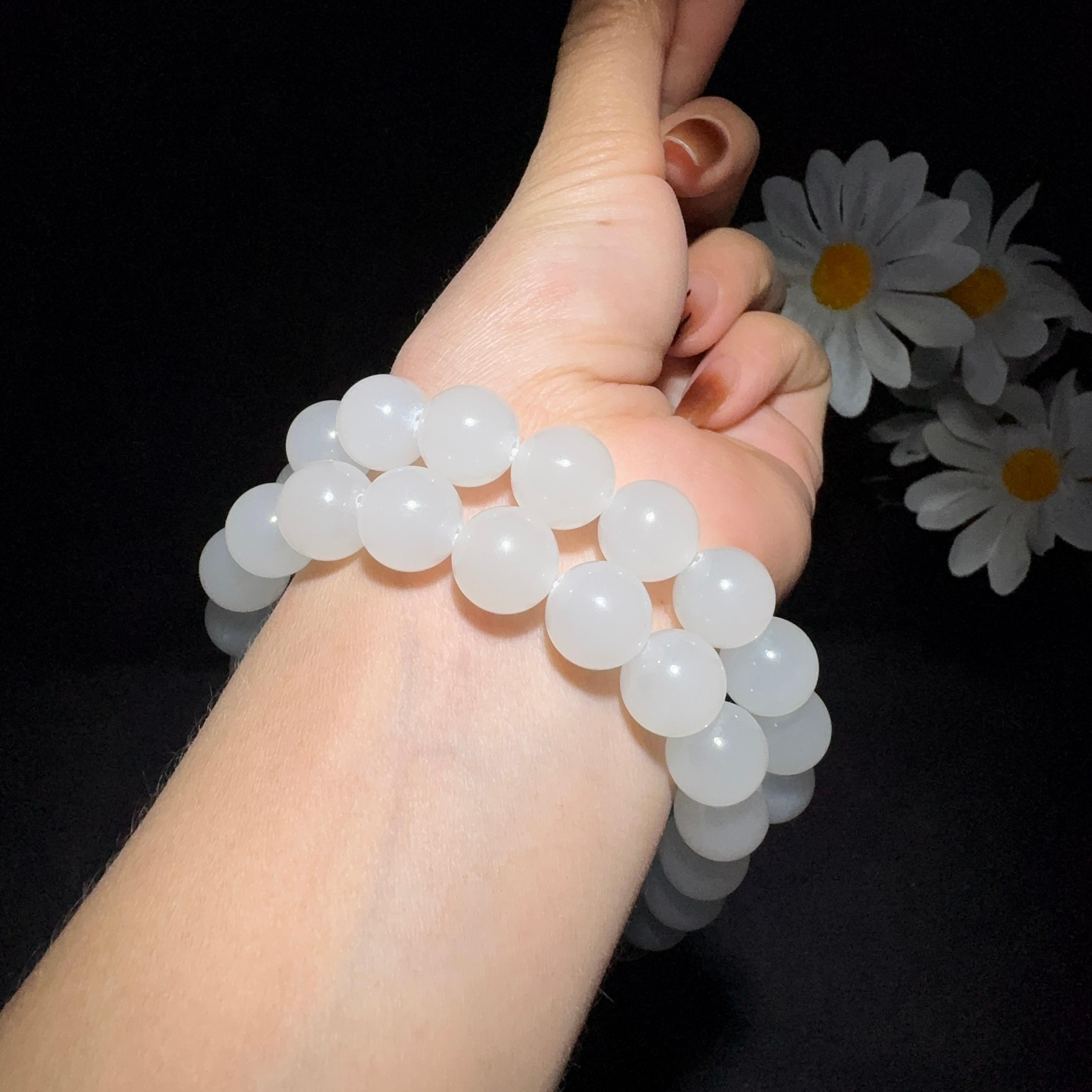 和田玉羊脂白玉圆珠项链（101.0g）