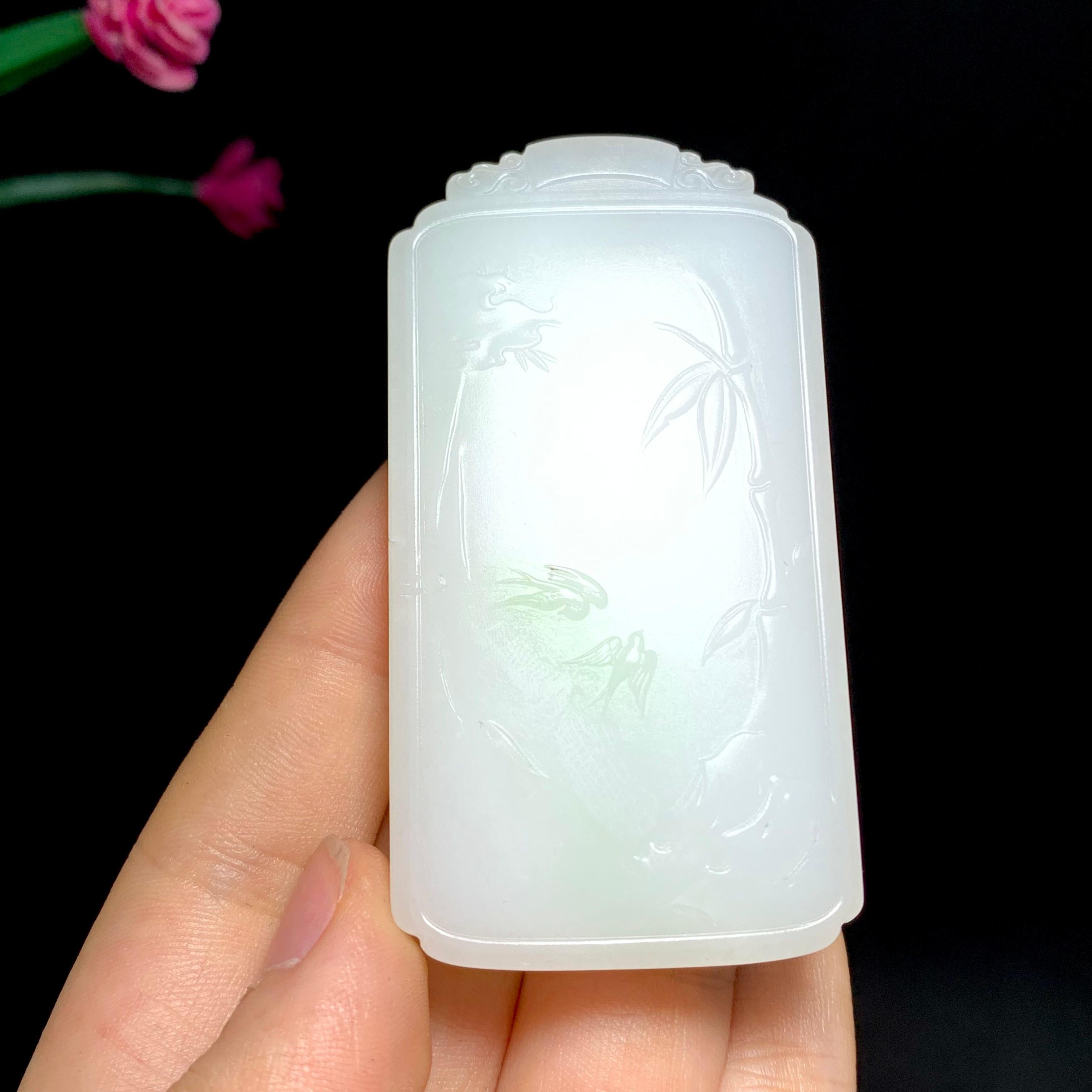 收藏级新疆山料白玉带翠观音挂件（67.7g）