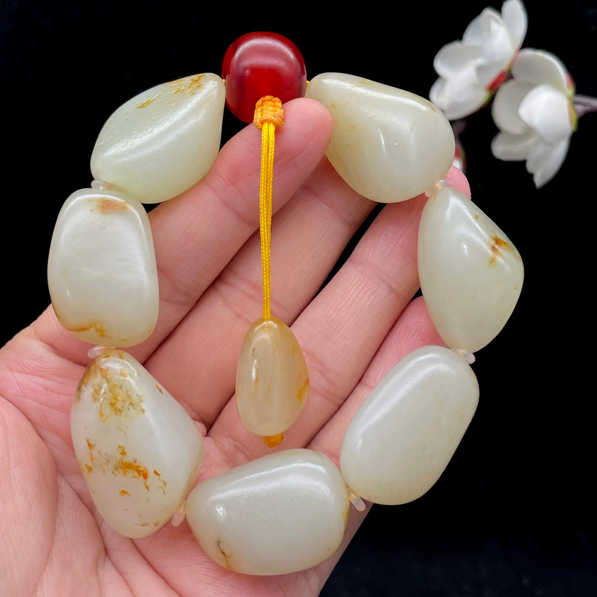 和田玉洒金皮籽料【精品手串】（96.3g）